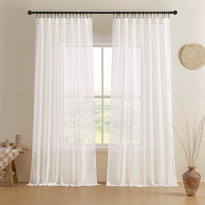 Joydeco Sheer Curtains 72 Inches Long, White Curtains for Living Room 2 Panels Set, Window Curtains Privacy Assured with Light Filtering(W52 x L72 Inch,Pure White)-Ruum Studio Home