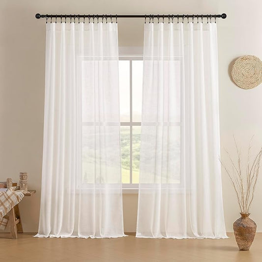 Joydeco Sheer Curtains 72 Inches Long, White Curtains for Living Room 2 Panels Set, Window Curtains Privacy Assured with Light Filtering(W52 x L72 Inch,Pure White)-Ruum Studio Home