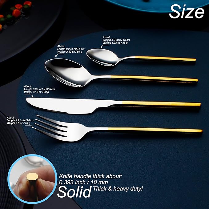 24 Piece Silverware Set For 6 Gold Handle Heavy duty 18/10 Stainless Steel Flatware Set Modern Design Knife/Fork/Spoon Mirror Polished Dishwasher Safe Cutlery Set with Gifts-Ruum Studio Home