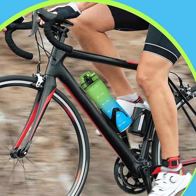 OLDLEY 25 oz Water Bottle, Motivational Water Bottle with Time Marker, Sports Water Bottle With Strap, Leakproof & BPA Free Large Water Bottles for School, Gym, Travel, Outdoor, Tritan,Green&Blue-Ruum Studio Home