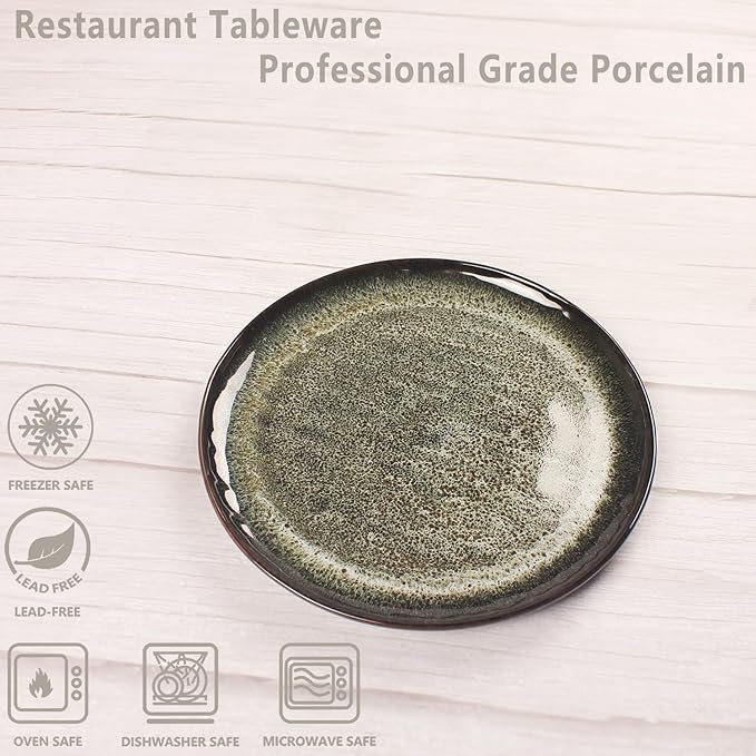 Ceramic Dinner Plates Dish Set,Set of 4,for Lunch snacks -Microwave Oven & Dishwasher Safe,Scratch Resistant,Dinnerware Kitchen Porcelain Serving Dishes 10 Inch Round-Ruum Studio Home