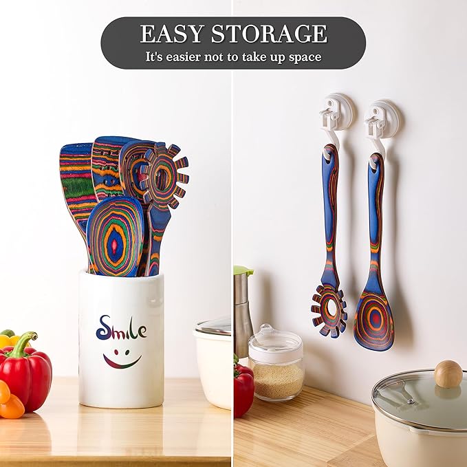Heat-Resistant Wood Cooking Utensils - 7pc Set, Eco-Friendly, Includes Spatula, Pasta & Slotted Spoons, Essential Kitchen Tool-Ruum Studio Home
