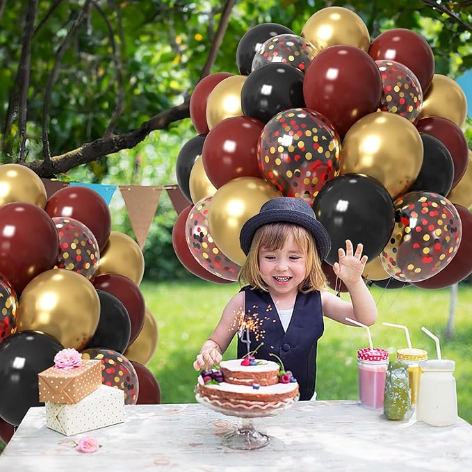 Black Burgundy Gold Balloons 12 Inch Burgundy Maroon Red Black Metallic Gold Latex Confetti Balloon for Kids Graduation Birthday Baby Shower Party Decoration-Ruum Studio Home