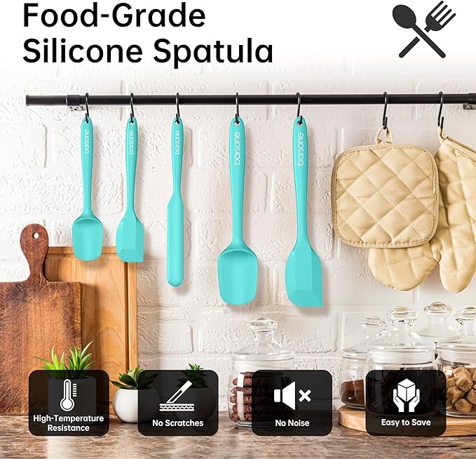 Barsone 5-Piece Silicone Spatula Set( Heat Resistant 446°F Food Grade BPA Free, Nonstick Cookware Safe Dishwasher Safe Kitchen Tools for Baking, Cooking, Stirring, Blue)-Ruum Studio Home