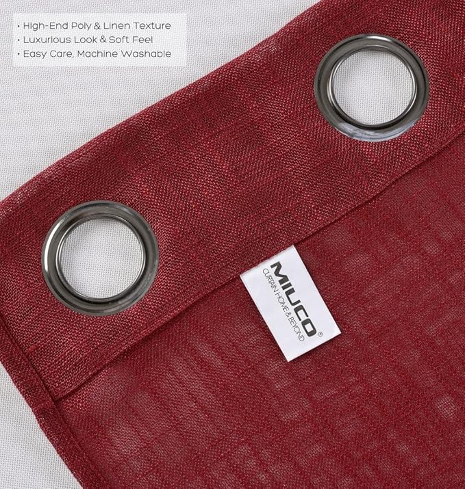 MIUCO Semi Sheer Curtains Poly Linen Textured Solid Grommet Curtains 95 Inches Long for Window Treatment 2 Panels (2 x 37 Wide x 95" Long) Burgundy-Ruum Studio Home