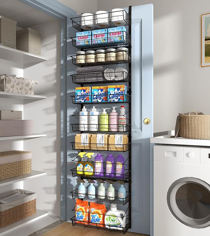 10-Tier Over The Door Pantry Organizer, Pantry Organization and Storage, Black Metal Hanging Adjustable Basket, Wall Spice Rack Seasoning Shelves, Home & Kitchen Essentials-Ruum Studio Home