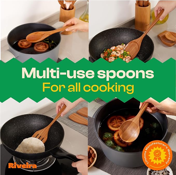 Riveira Brown Bamboo Wooden Spoons for Cooking Set of 6 – Natural Brown Bamboo Wooden Cooking Utensils, Wooden Spatula, Wooden Spoon - Premium Quality Wooden Utensil Set for Non-Toxic Cooking-Ruum Studio Home