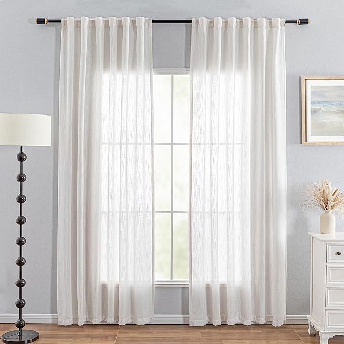 MYSKY HOME Natural Curtains for Living Room, Beige Semi Sheer Curtains & Drapes Light Filtering Farmhouse Country Boho Style Back Tab Draperies for Sliding Glass Door (Customsize, Natural)-Ruum Studio Home