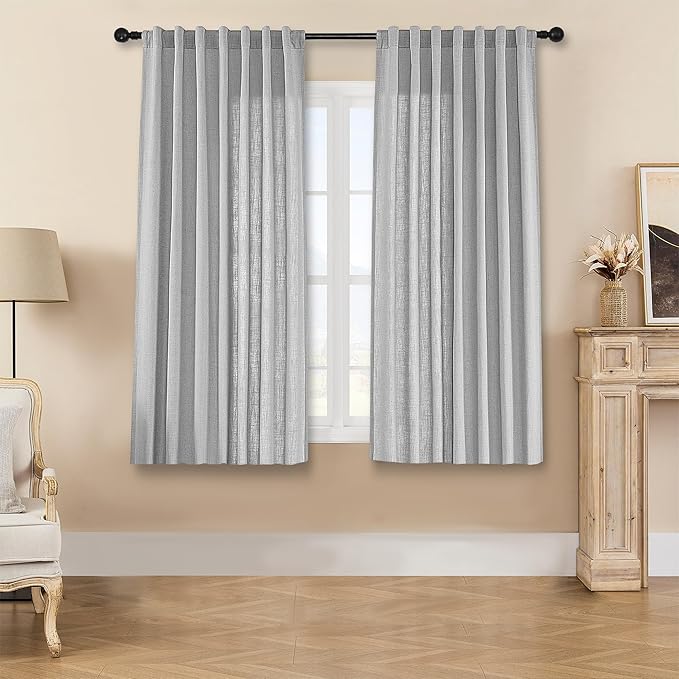 Joydeco Linen Curtains 63 inches Long 2 Panel Sets for Living Room, Light Filtering Drapes with Rod Pocket Back Tab, Ebony Grey Window Long Curtains-Ruum Studio Home