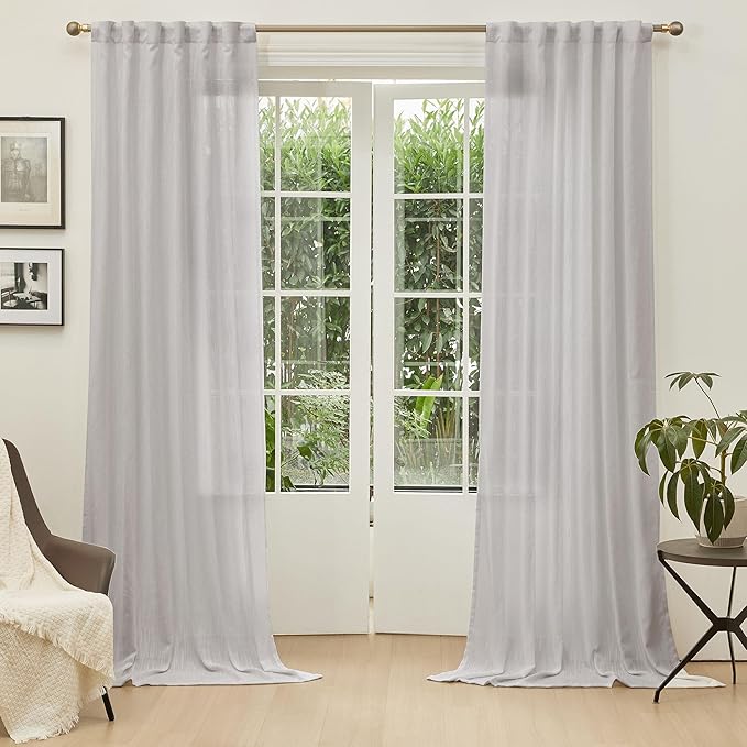 MYSKY HOME Floor Length Curtains Long Panels, Boho Curtains Farmhouse for Living Room Sliding Glass Door, Linen Look Texture Light Filtering, 50" x 95", Light Grey, Pack-2-Ruum Studio Home