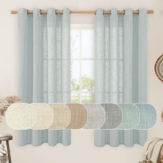 LAMIT Sheer Linen Curtains 63 inches Long for Bedroom, Bronze Grommet Linen Drapes Light Filtering Semi Sheer Curtains for Small Window/Farmhouse, 2 Panels (52 x 63 Inch, Greyish Blue)-Ruum Studio Home