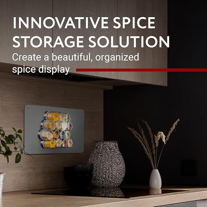 IMPRESA Hexagon Magnetic Spice Jars - 15 Pack 1.74 oz Glass Jars With Stainless Steel Lids - Airtight Magnetic Seasoning Containers & Space-Saving Honeycomb Fridge Magnets - 60 Preprinted Labels-Ruum Studio Home