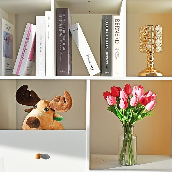 Mandy's Artificial Tulips 20 Stems Pink PU Faux Flowers for Wedding Home Decor 13.5 Inch-Ruum Studio Home