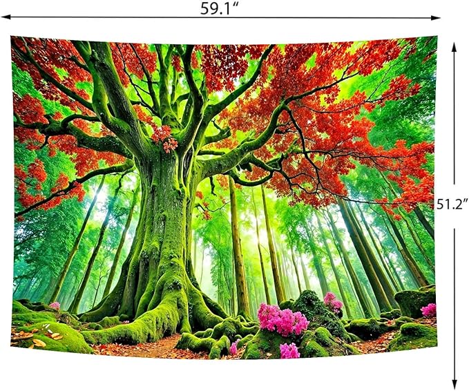 Delur Forest Tapestry Tree of Life Green Landscape Rainforest Wall Hanging Tapestry Colorful Mystical Nature Spiritual Psychedelic Headboard for Bedroom Living Room Home Decor (51.2" x 59.1")-Ruum Studio Home