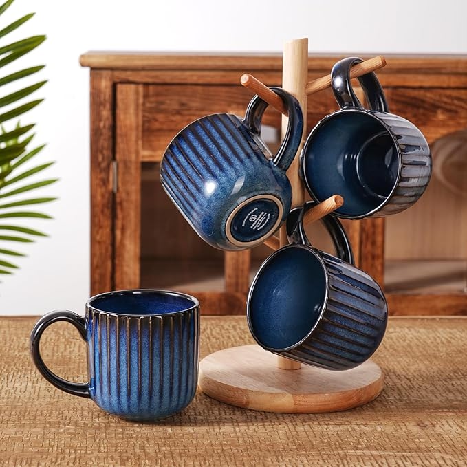 famiware Coffee Mugs Set of 4, Starlight 11 oz Mug Cup Set with Handle for Coffee, Tea, Cocoa, Milk - Ceramic Stoneware Mug Set, Nebulas Blue-Ruum Studio Home