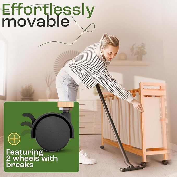 Laundry Sorter with 4 Sections beige, Hamper with Removable Cotton Bags & Wheels โ Perfect Laundry Organizer - Eco-Friendly Rolling Laundry Basket โ Durable Bamboo and Stylish Design-Ruum Studio Home