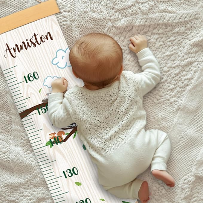 Personalized Name Growth Chart Wall Decor for Kids – Canvas Removable Height Chart Measuring Ruler 59" x 7.9" (Zoo)-Ruum Studio Home