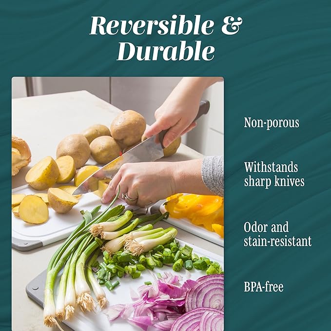 Cutting Boards for Kitchen - BPA-Free Chopping Board - Different Sizes & Non Slip Handles - Reversible, Large Cutting Board Set - Unique Gifts for Cooks Who Have Everything - 3-Pack Gray-Ruum Studio Home