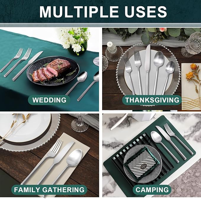20 Piece Stainless Steel Silverware Set, Handle Flatware, Modern Matte Finish Cutlery Set, Service for 4, Dishwasher Safe-Ruum Studio Home