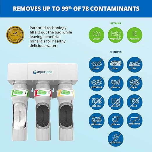 Aquasana Under Sink Water Filter System - Reduces PFAS, Lead, & Chlorine in Drinking Water - Under Counter Claryum Filtration for Kitchen - 3-Stage Max Flow - Chrome Faucet - AQ-5300+.56-Ruum Studio Home