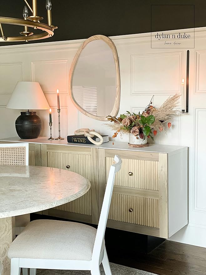 Irregular Wood Frame Boho Mirror - Large Wall Mounted Accent, Asymmetrical, Modern Aesthetic Wall Decor for Bedroom, Entryway, Living Room, Bathroom (Natural)-Ruum Studio Home