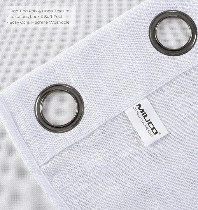 MIUCO White Sheer Curtains Poly Linen Textured Solid Grommet Curtains 95 Inches Long for French Doors 2 Panels (2 x 37 Wide x 95" Long) White-Ruum Studio Home