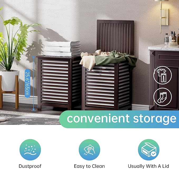SMIBUY Double Laundry Hamper with Lid, 120L Bamboo Laundry Basket with Removable Liner Bag, 2-Section Clothes Divider Laundry Sorter for Laundry Room, Bathroom, Bedroom (Dark Brown)-Ruum Studio Home