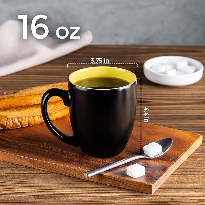 GBHOME 16oz Coffee Mugs Set of 6, Large Ceramic Coffee Mugs for Man, Woman, Dad, Mom, Modern Coffee Mugs Set with handle for Tea/Latte/Cappuccino/Milk/Cocoa. Dishwasher&Microwave Safe,Yellow-Ruum Studio Home