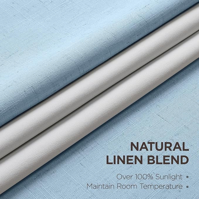 Joydeco Pinch Pleated Linen Curtains Darkening Drapes for Bedroom, 100% Blackout Drapes 96 inches Long 2 Panels Heat Blocking Curtains(Chambray Blue,40'' Wx96'' L)-Ruum Studio Home