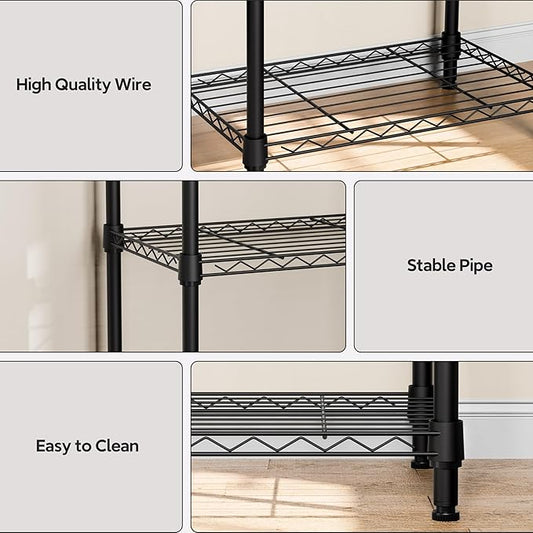 3 Tiers Shelf Metal Storage Shelves Wire Rack Closet Organizers with Wheel for Garage Kitchen Bathroom Laundry Black 11.8" D x 17.7" W x 28.8" H-Ruum Studio Home