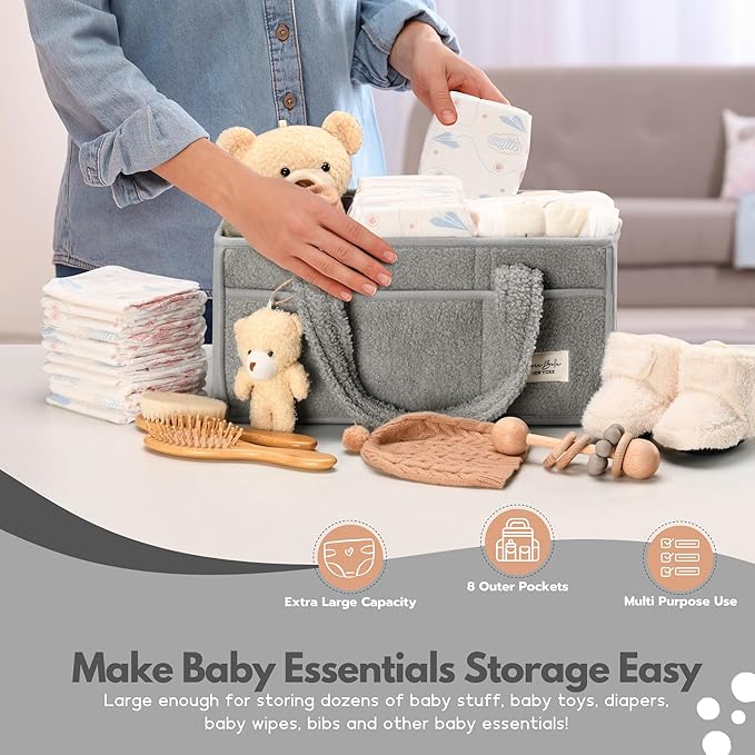 PeraBella Baby Diaper Caddy Organizer with Handle, Boy & Girl Shower Gift Basket, Portable Diaper Storage Basket Bin for Wipes, Newborn Baby Essentials Registry Search Must Haves, Car Caddy Organizer-Ruum Studio Home