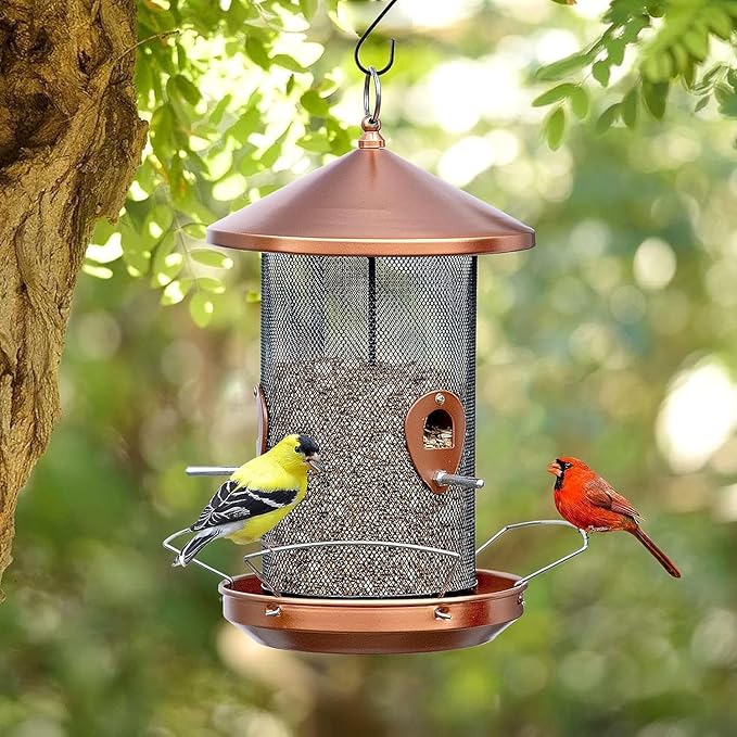 Large Bird Feeders for Outside: 12.6inch Metal for Outdoors Hanging with Copper for Garden Yard Outside Decor Cardinal Finch - Gardening Gifts for Women Men-Ruum Studio Home