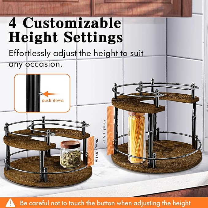 2-Tier Lazy Susan Organizer Turntable Spice Organization U-Shape 11.8" Rotating Spice Rack Height Adjustable for Cabinet, Pantry, Kitchen Countertop, Party-Ruum Studio Home