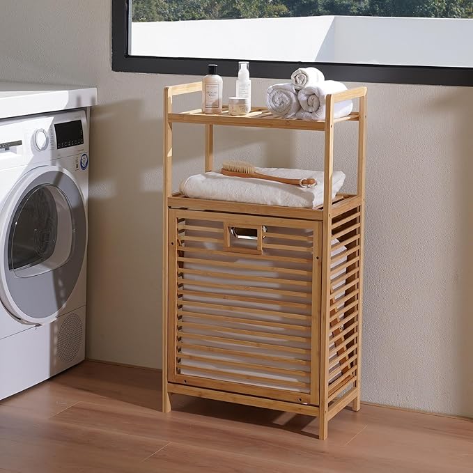 Laundry Hamper with 2-Tier Shelves & Tilt Out Basket, Laundry Baskets Organizer Hampers Bathroom Storage Shelf for Laundry Room, Bathroom, Nursery, Bedroom, Guest Room, Closet (2 Tier - Large)-Ruum Studio Home