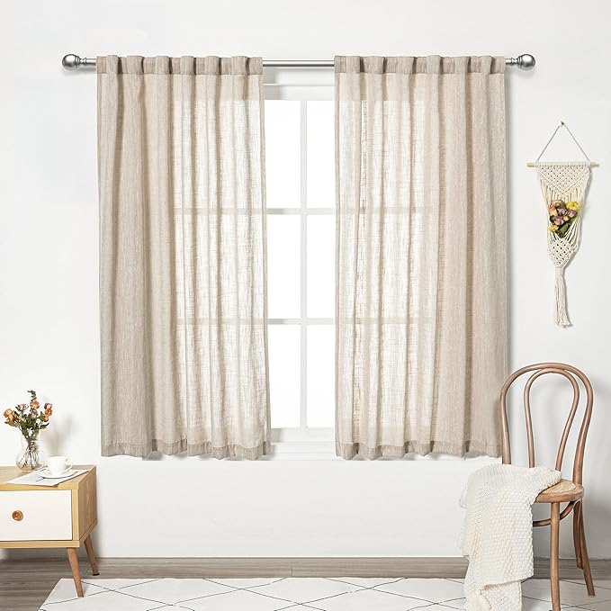MYSKY HOME Curtains for Kitchen Windows, Sheer Curtains 63 Inch Length for Girls Bedroom Boho Linen Look Textured Fabric Soft Touch Light Filtering, 50" Wide, Light Oatmeal, Set of 2-Ruum Studio Home