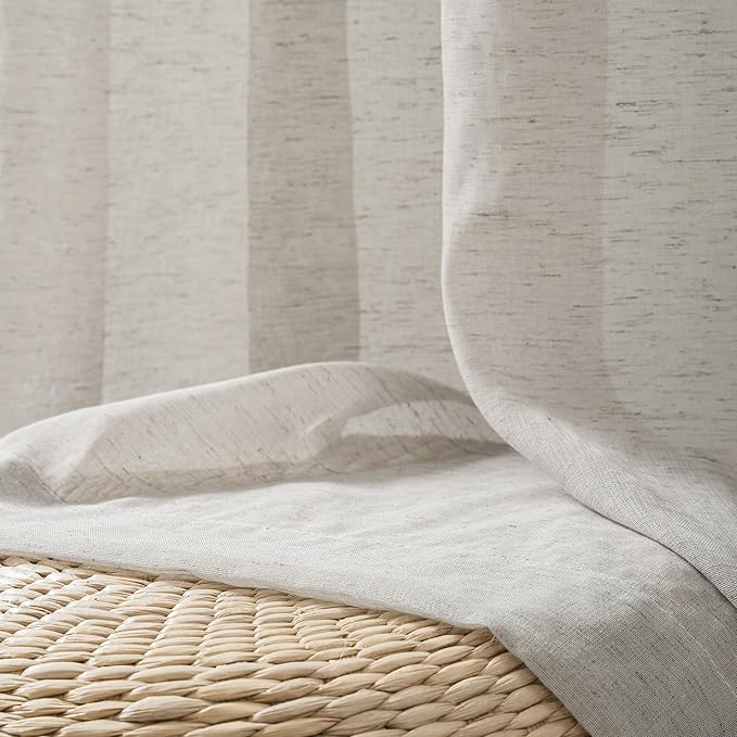 FMFUNCTEX Linen Sheer Curtains for Bedroom, Grey Curtains 63 Inch Length for Living Room, Gray Farmhouse French Flax Blend Window Draperies, Rod Pocket 2 Panels Set-Ruum Studio Home