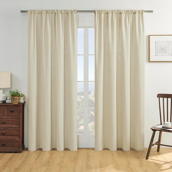 Joydeco Linen Curtains - 108 Inch Length, 2 Panels Set for Living Room, Light Filtering (W52 x L108 Inch, Pistachio Shell)-Ruum Studio Home