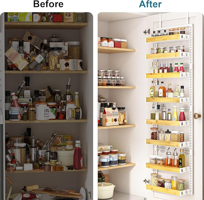 bukfen Over the Door Pantry Organizer 8-Tier Adjustable Basket Kitchen Pantry Door Organization and Storage, 2 in 1 Wall Mount or Hanging Heavy-Duty Metal Hanging Kitchen Spice Rack-Ruum Studio Home