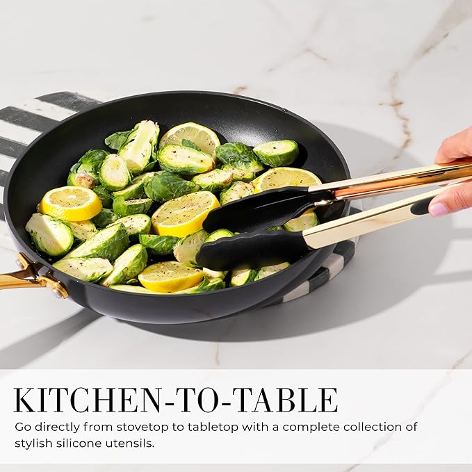 Styled Settings Black and Gold Cooking Utensils Set - 7-Piece Silicone Utensils Set Include Spatula Holder for Nonstick Cookware and Modern Kitchens - Stylish Black and Gold Kitchen Accessories-Ruum Studio Home