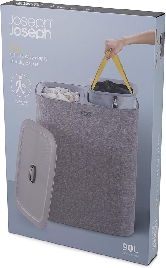 Joseph Joseph Tota 90 liter/23.8 gallon Laundry Hamper Separation Basket with lid, 2 Removable Washing Bags with Handles - Gray-Ruum Studio Home