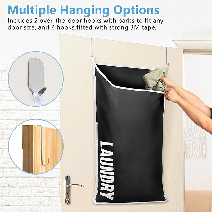 Hanging Laundry Hamper Bag XL 40x22", Space Saving over the Door Storage Bags, Behind the Door Hampers for Dirty Clothes & Wall Mounted Basket for Bathroom, Organizer for Small Room Spaces RV-Ruum Studio Home