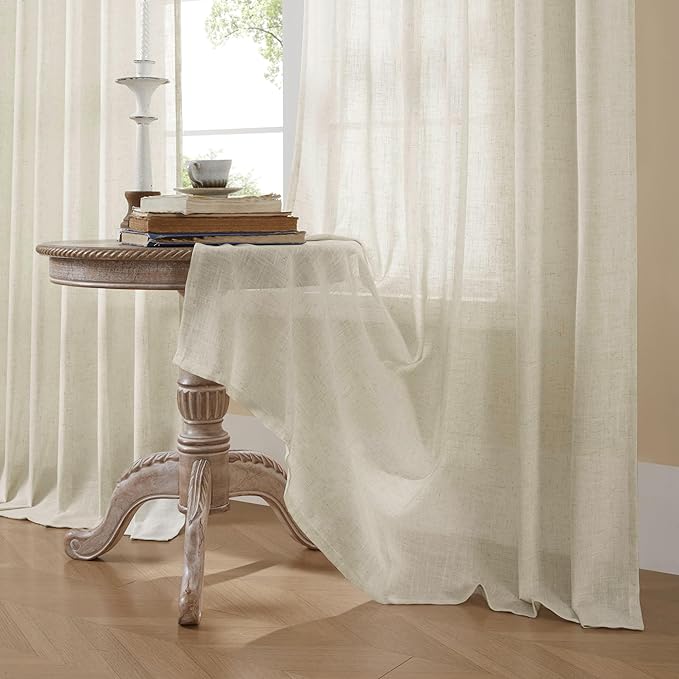 Joydeco Linen Curtains 84 Inch Length 2 Panel Sets,Light Filtering Curtains for Bedroom 52 Inch Wide Living Room Drapes with Back Tabs & Rod Pockets (W52 x L84 Inch, Beige)-Ruum Studio Home