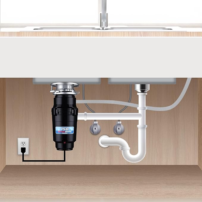 Waste Maid 10-US-WM-158-3B Garbage Disposal Anti-Jam Stainless Steel Food Waste Grinding System, 1/2 HP Standard, Black-Ruum Studio Home