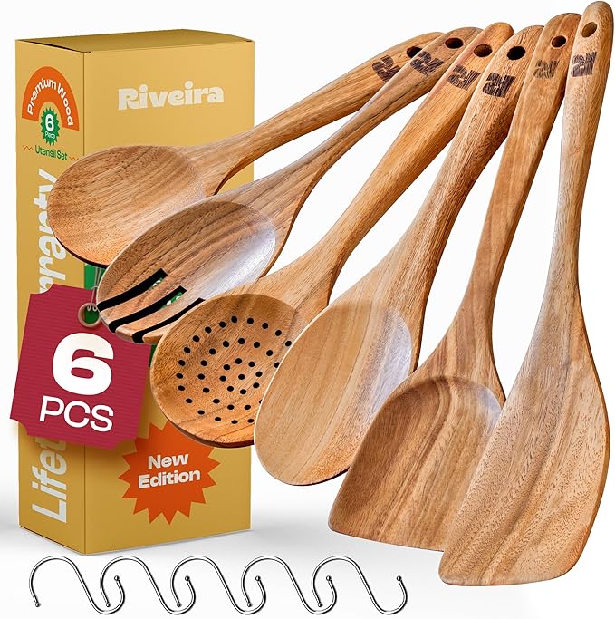 Riveira's 6-Piece Kitchen Essentials - Wooden Spoons for Cooking and Comprehensive Cooking Utensils Set-Ruum Studio Home