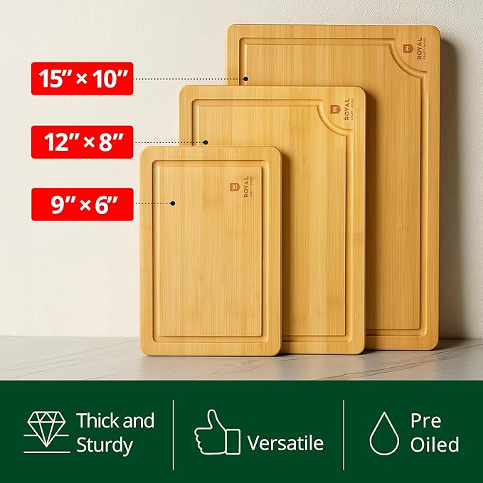 Wooden Cutting Boards for Kitchen Meal Prep & Serving - Bamboo Wood Cutting Board Set - Charcuterie & Chopping Butcher Block for Meat - Kitchen Gadgets Gift-Ruum Studio Home
