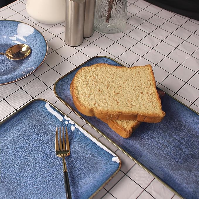Porcelain Dinner Plates set dessert salad dish Set of 4,Main Dish for Steak,Bread, Pasta,Salad, Microwave Oven and Dishwasher Safe,Scratch Resistant Reusable 9.8 INCH Rectangular-Ruum Studio Home