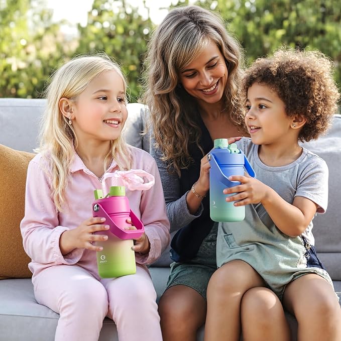 Kids Insualated Water Bottle with Straw - 12oz Stainless Steel Water Bottle with Dual Spouts, Leak-Proof, BPA-Free, Double Wall Vacuum Keeps Cold for 24 Hours for Sports, Travel (Frosted Lilac)-Ruum Studio Home