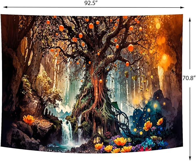 Delur Magical Forest Tapestry Fantasy Tree of Life Fairy Tale Enchanted Mystical Forest Tapestry Psychedelic Nature Landscape Wall Hanging Headboard for Bedroom Living Room Home Decor (70.8" x 92.5")-Ruum Studio Home