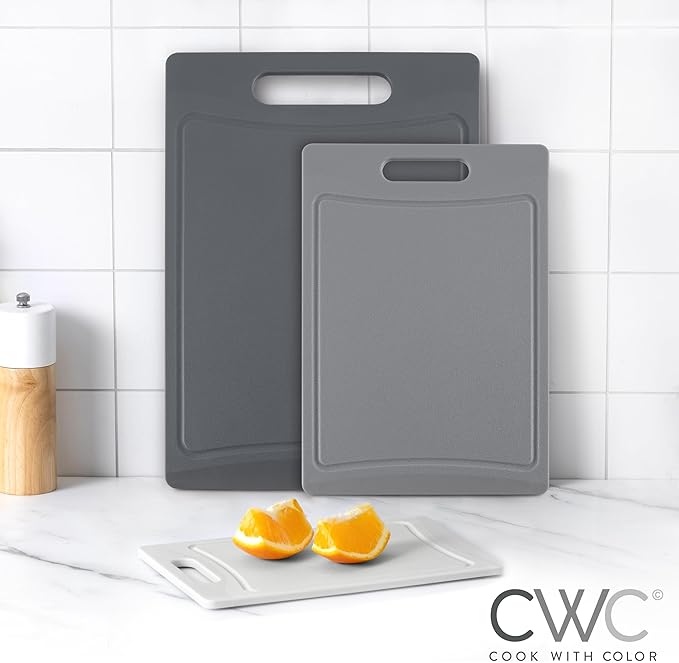 COOK WITH COLOR Non-Slip Cutting Board Set – Kitchen Essentials with Easy Grip Handle for Meat, Veggies, and Fruits, 3 Cutting Boards, Gray-Ruum Studio Home