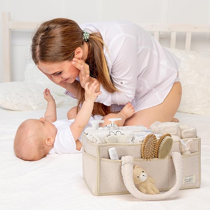PeraBella Baby Diaper Caddy Organizer with Handle, Boy & Girl Shower Gift Basket, Portable Diaper Storage Basket Bin for Wipes, Newborn Baby Essentials Registry Search Must Haves, Car Caddy Organizer-Ruum Studio Home